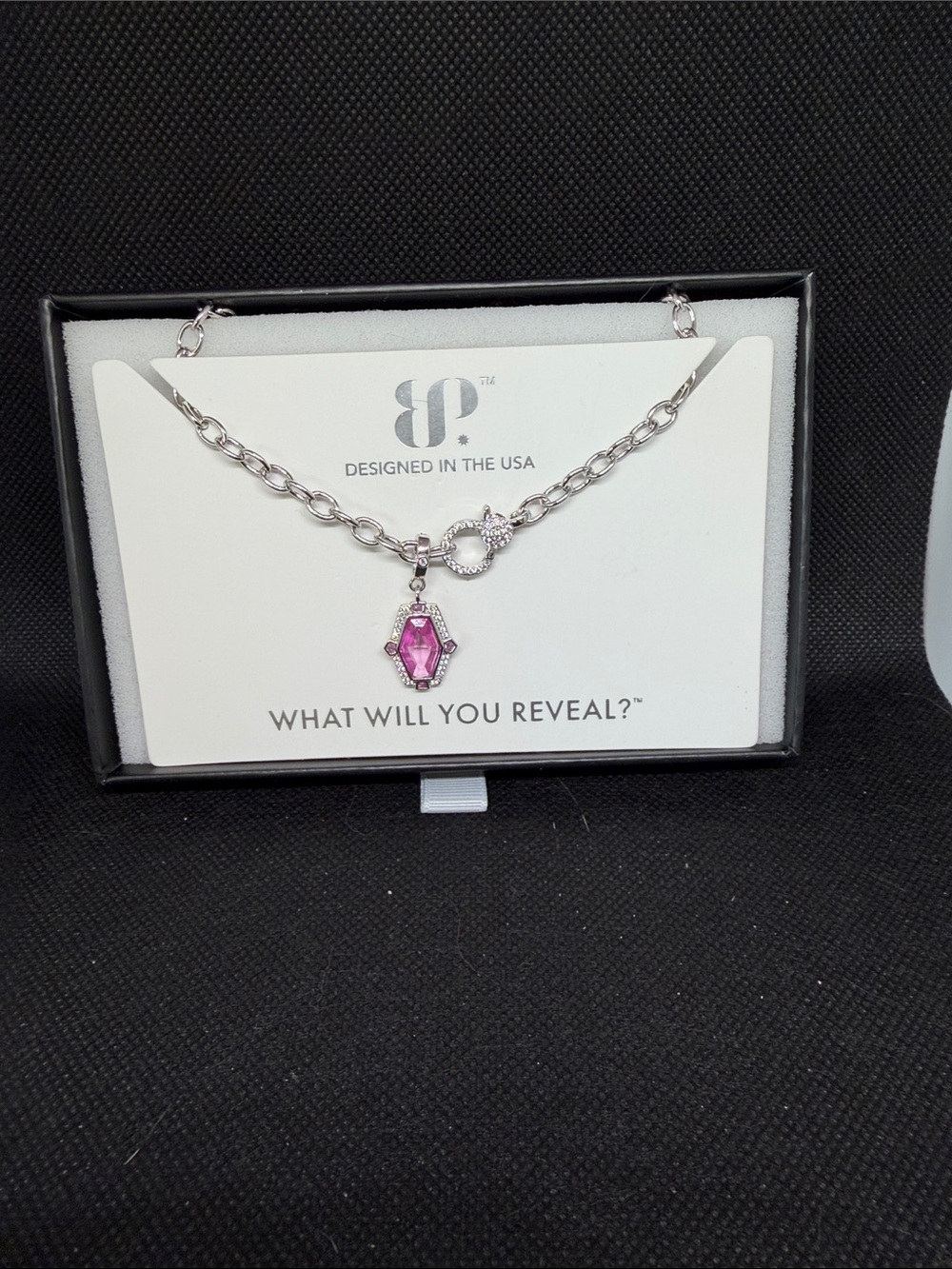 Pink Corundum on Rhodium Pendant Necklace